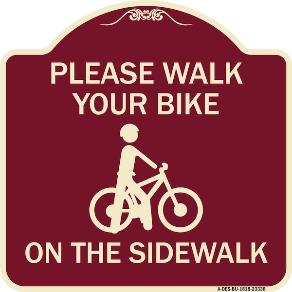 Signmission Pavement Stencil Please Walk Your Bike on Sidewalk Heavy-Gauge Alum Sign, 18" x 18", BU-1818-23338 A-DES-BU-1818-23338 - main